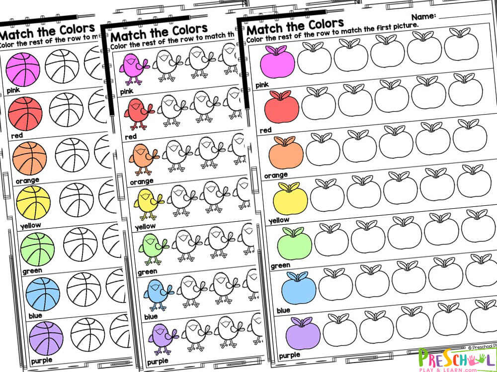 color matching worksheets for preschool